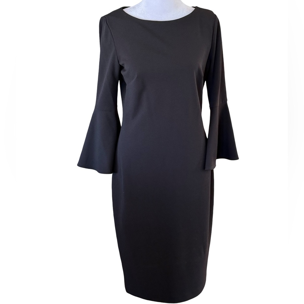 Calvin Klein Black Minimalist Dress With Bell Sleeves Size 6